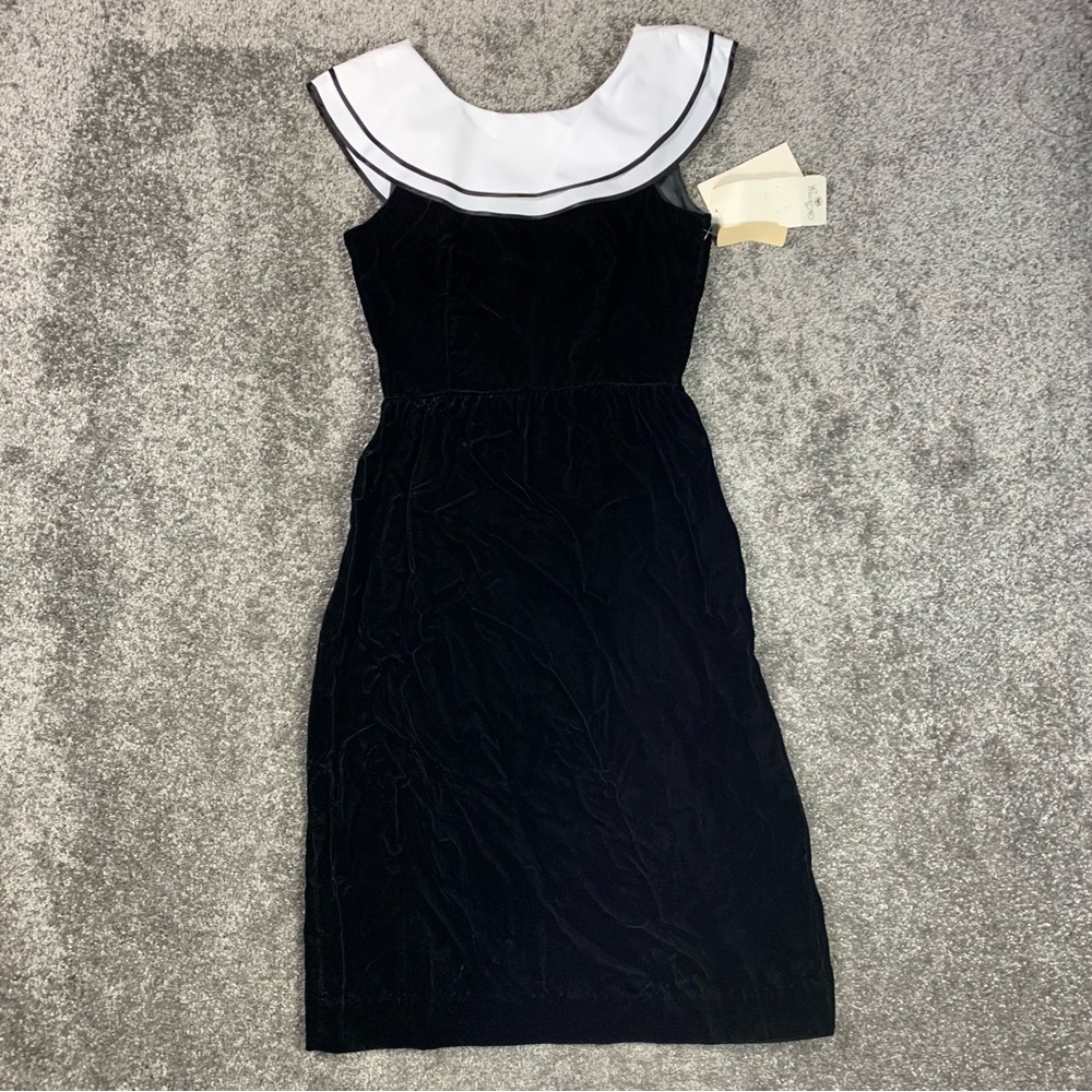 Vintage Lanz Originals Black Velvet White Collared Sailor Dress Deadstock Sz 14